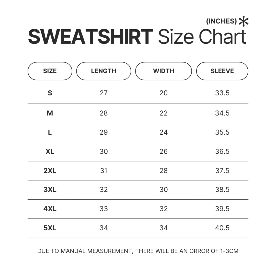 Sweatshirt Size Chart - Pride and Prejudice Store