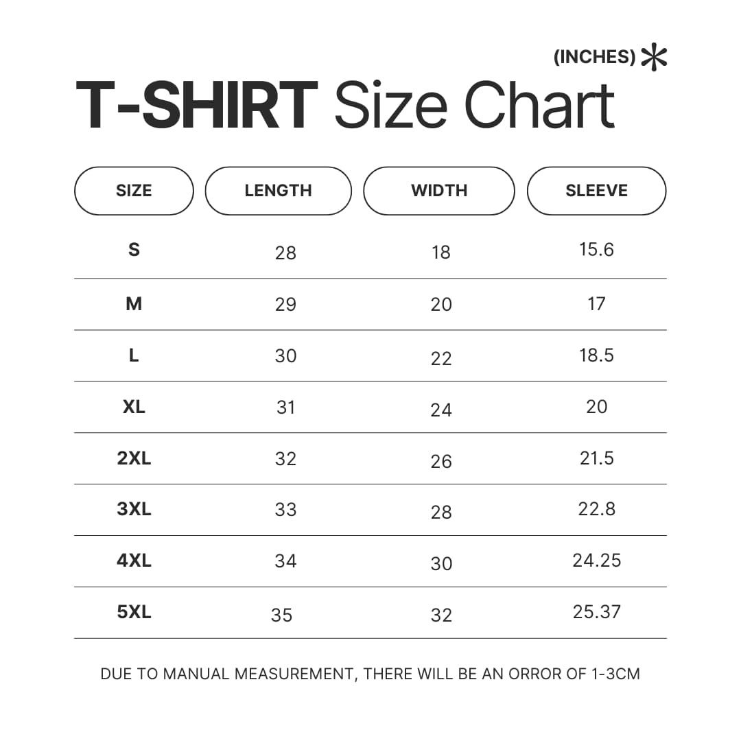 T shirt Size Chart - Pride and Prejudice Store