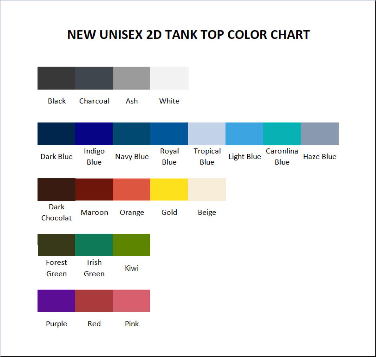 tank top color chart - Pride and Prejudice Store