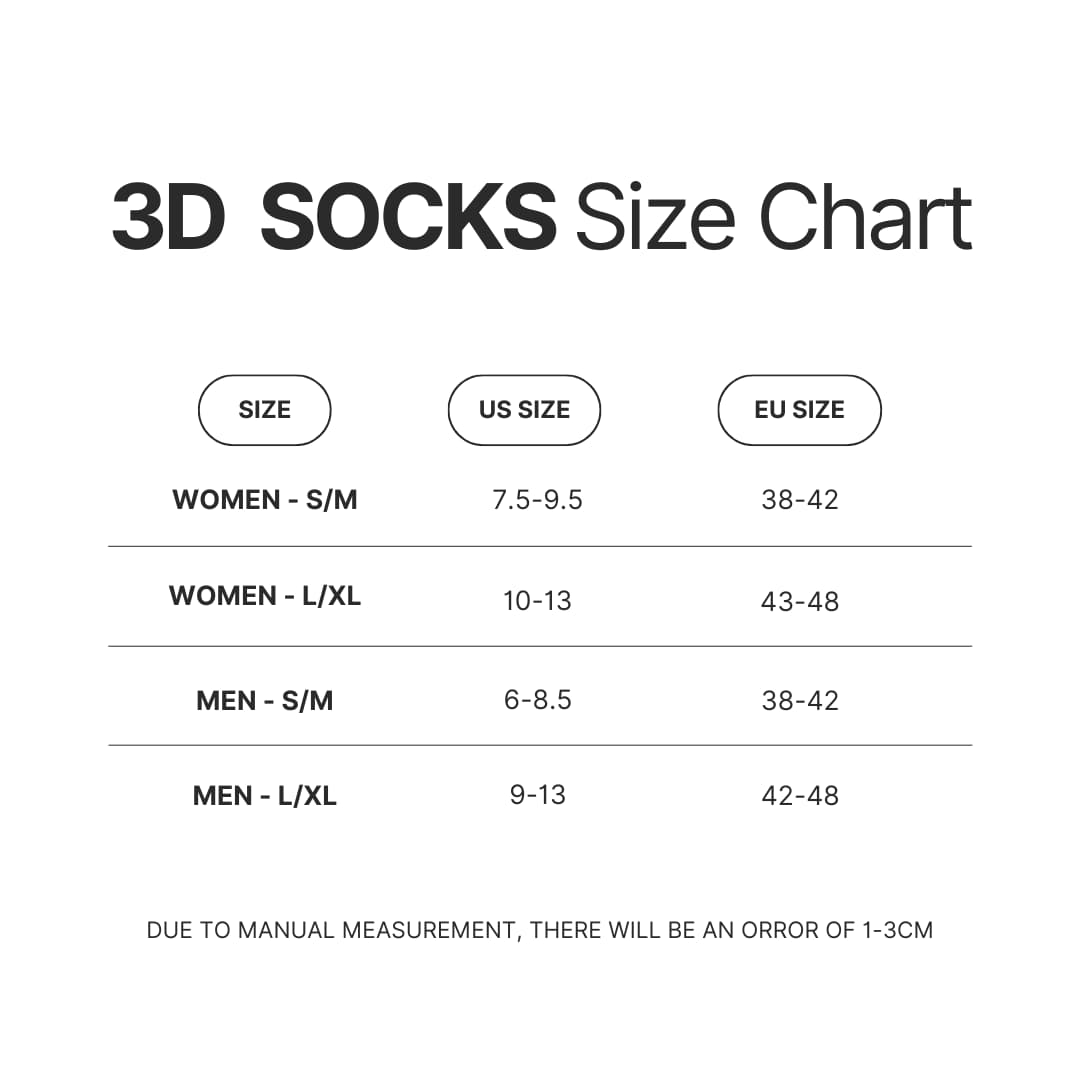 3D Socks Size Chart - Pride and Prejudice Store