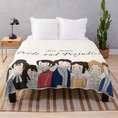 Cute Pride And Prejudice Couples Character Drawing Throw Blanket