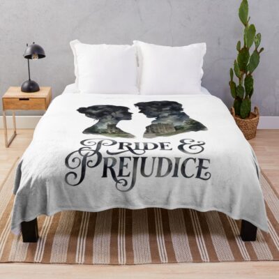 Pride And Prejudice Silhouette Pemberley Watercolor Book Lover Art Throw Blanket