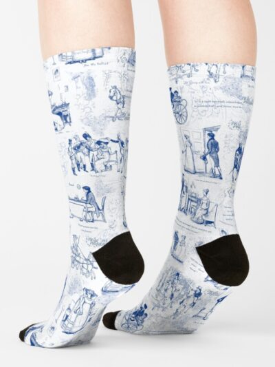 Alternative view of Pride And Prejudice Blue Toile Illustrations Quotes Pattern Socks