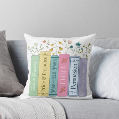 Jane Austen Books Throw Pillow